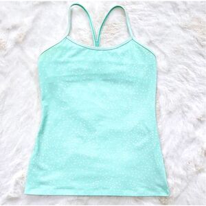 Lululemon Power Y Tank Top w Built in Bra Workout Yoga Mint Green Polkadot 8
